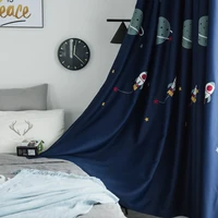 cartoon outer space rocket embroidered blackout curtains for boys children bedroom luxury white sheer tulle window drapes 35
