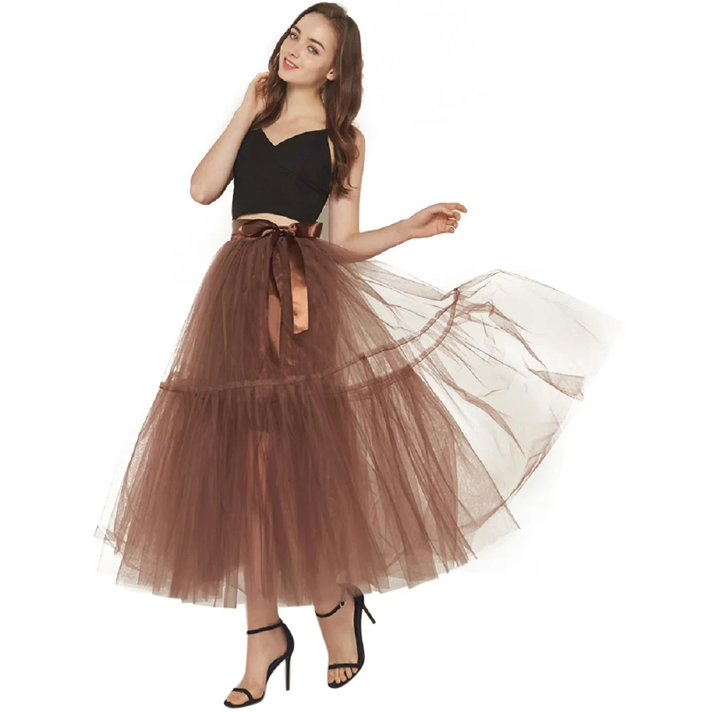 

Two Tier Tulle Maxi Skirt 4 Layers A-Line Long Tutu Skirt Women's Party Prom Bridemaids Wedding Dress Petticoat