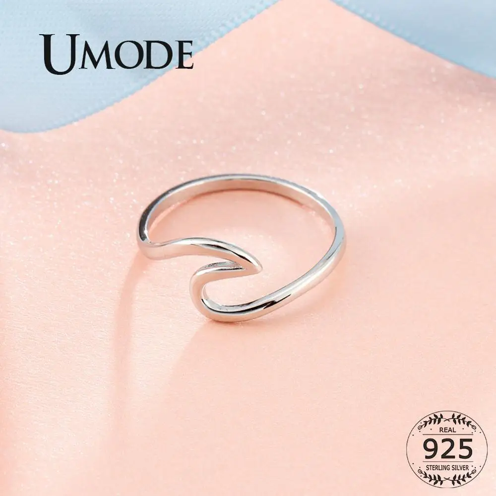 UMODE кольца в стиле бохо с волнами, 925 пробы, серебряные кольца для женщин, подарки, вечерние, свадебные ювелирные украшения, аксессуары 925 Para Mujer LR0758