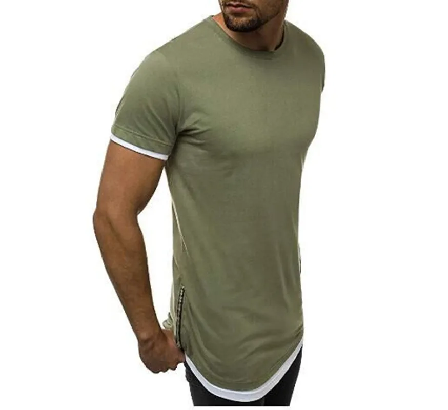 Летняя новая модная мужская повседневная Однотонная футболка на молнии сбоку с