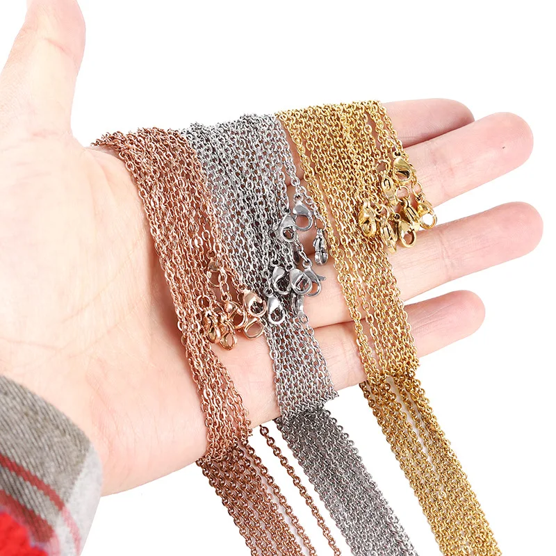 

10pcs/lot Chains Necklace 1.5/2mm Men Women Gold/Steel Stainless Steel Link Cuban Chain Necklaces Jewelry DIY Wholesale Choker