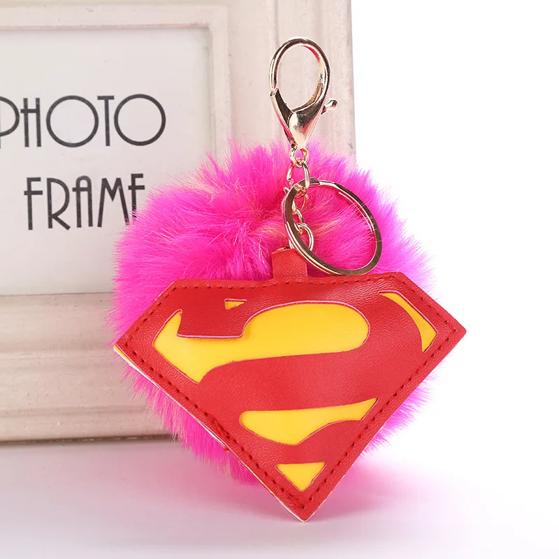 Leather Cartoon Superman Key chain Pendant Colorful Spotted Wool Ball for Woman Jewelry Man car Ring gift | Украшения и