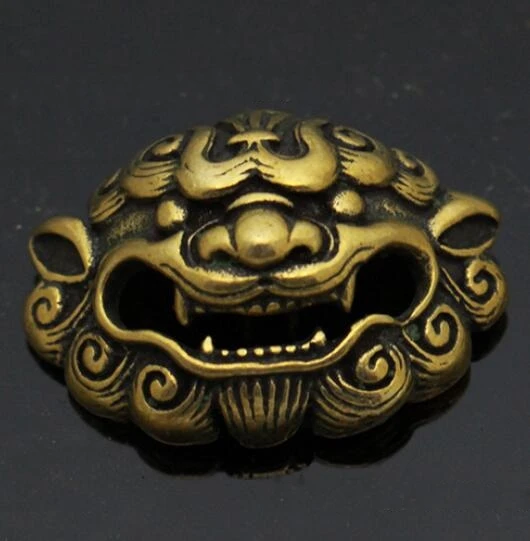 Китайская латунная резьба латунь Лев маленькие зубья ткань кнопка сделай сам