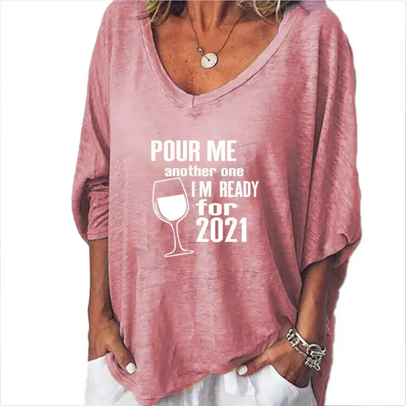 

Ladies Simple Printed T-shirt Long Sleeves Sweatshirt Women Casual V-neck Tops