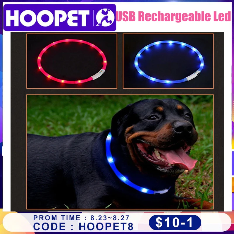 

HOOPET USB Rechargeable Led Dog Collar Anti-Lost/Accident Avoid Collar For Dogs Puppies Dog Cats Collars Luminous Pet Supplies