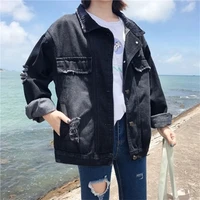 new 2020 collar black loose denim jackets women casual korean style jean coats plus size female fashion jackets streetwear