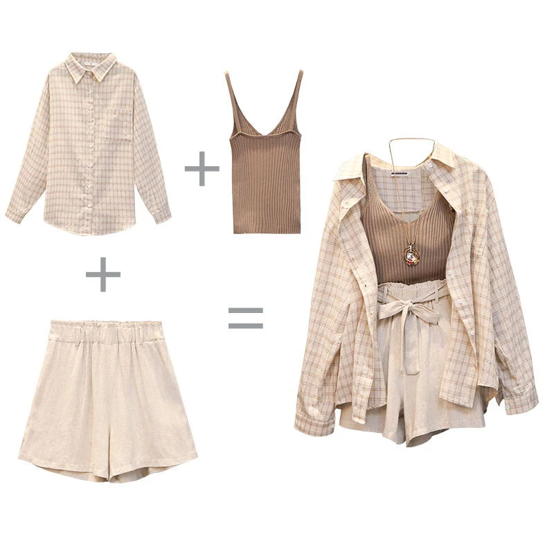 Trytree весенне летний женский комплект из трех предметов повседневный клетчатый