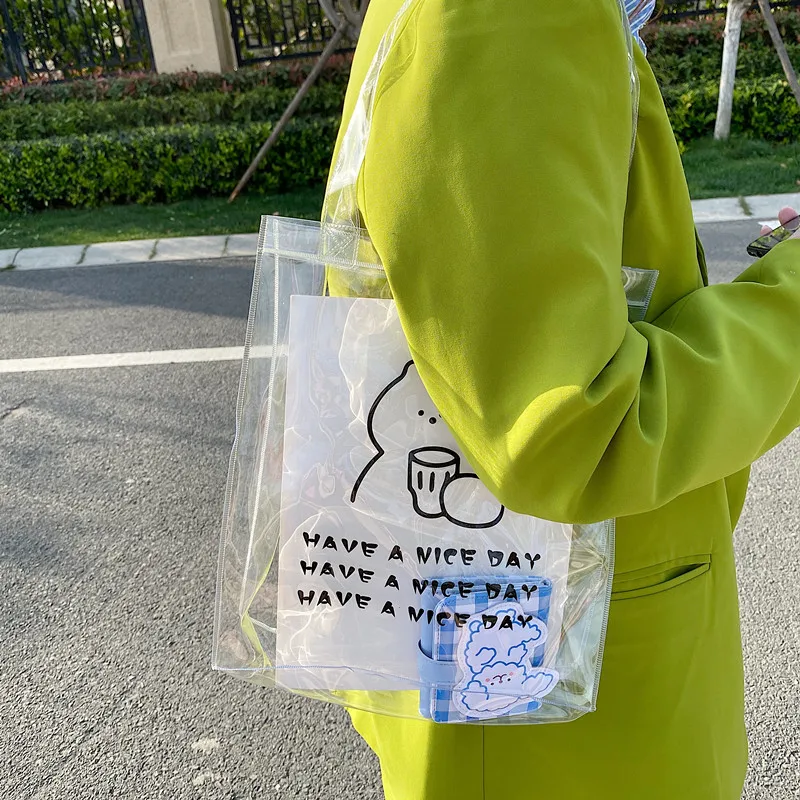 Новая Корейская мультяшная прозрачная сумка через плечо для покупок женщин и