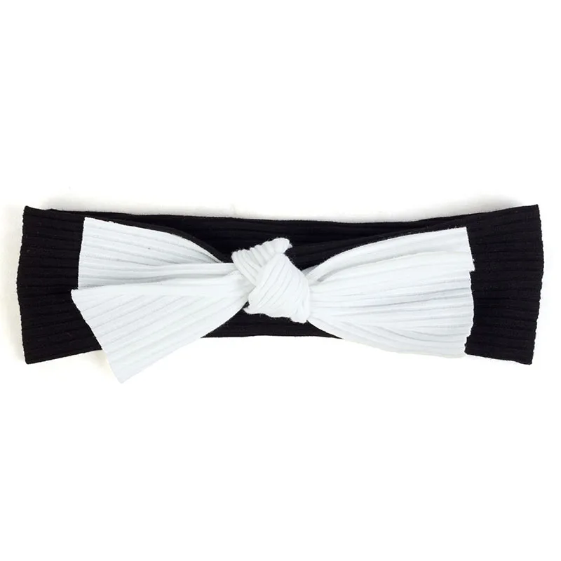 White Black Geebro для новорожденных из хлопка на подкладке для маленьких мальчиков и девочек в рубчик и повязка на голову для детей, подарок для ребенка, мягкая эластичная бантом головной убор-лента для волос аксессуары - Цвет: White Black