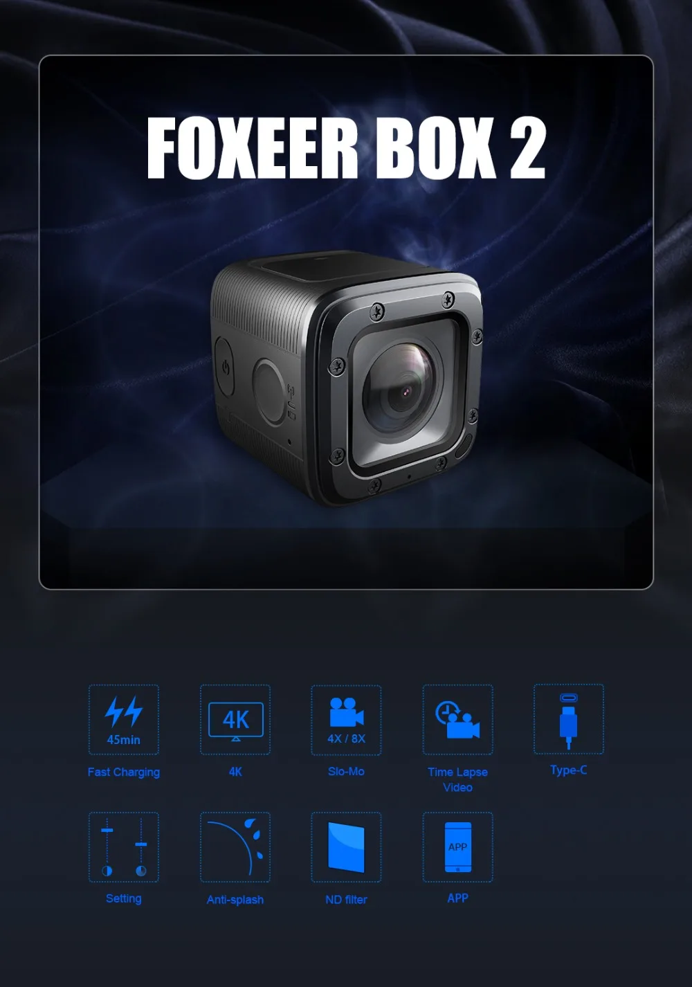 Foxeer BOX 2 4K HD экшн FPV камера SuperVison HD 155 градусов ND фильтр приложение Micro HDMI Быстрая зарядка type-c(должна U3 карта