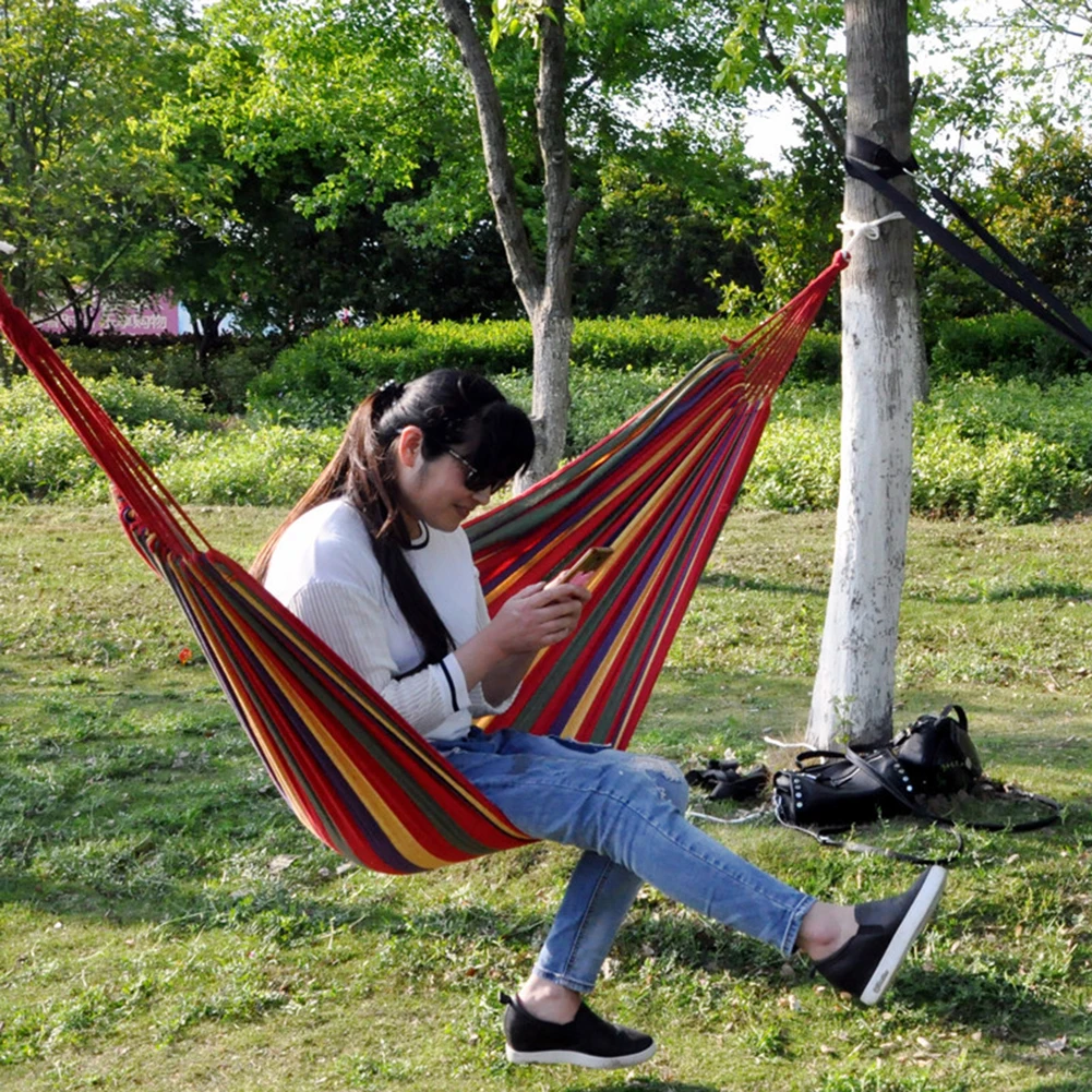 

Portable Hammock Outdoor Hammock Garden Sports Home Travel Camping Swing Canvas Stripe Hang Bed Hammock Double Single People