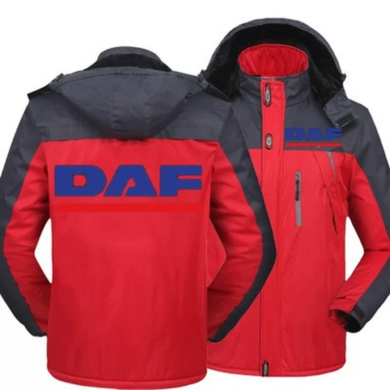 

2021 New Winter Men DAF Trucks Logo Jacket Thick Velvet Warm Coat Male Windproof Hooded Outwear Casual Mountaineering Overcoat