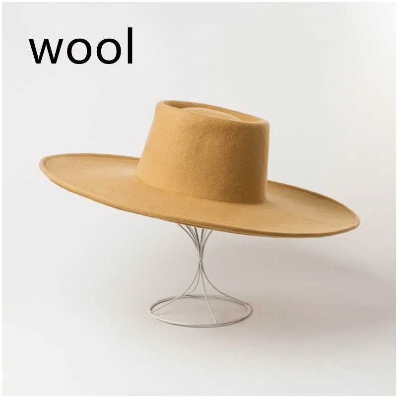 Wool Fedora hat new simple light board ring big brim wool top hat catwalk shopping Fedora hat кепка женская