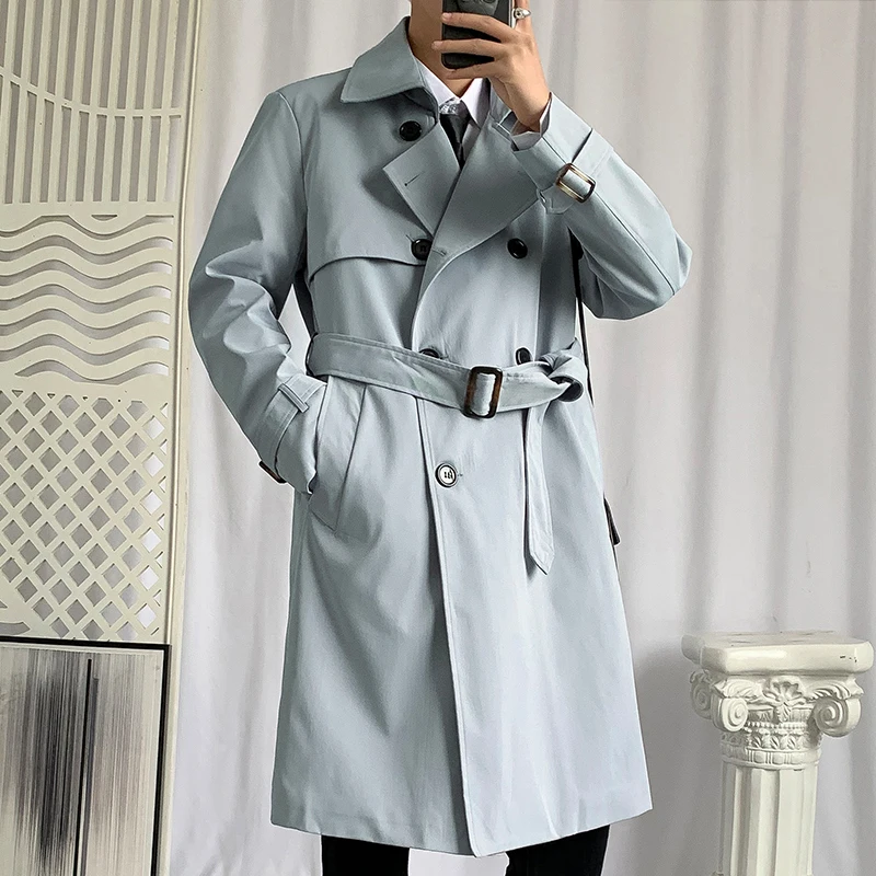 2021 new arrival autumn fashion long Style coat men double breasted trench coat,spring mens casual jackets full size M-4XL images - 6
