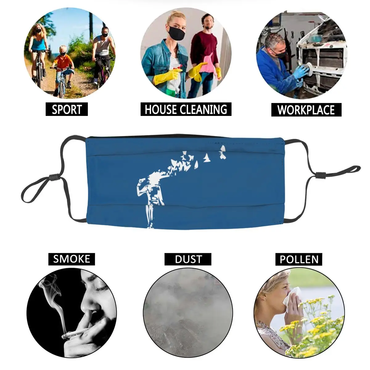 

Banksy Butterfly Girl Adult Reusable Face Mask Animal Anti Haze Anti Dust Protection Cover Respirator Mouth Muffle