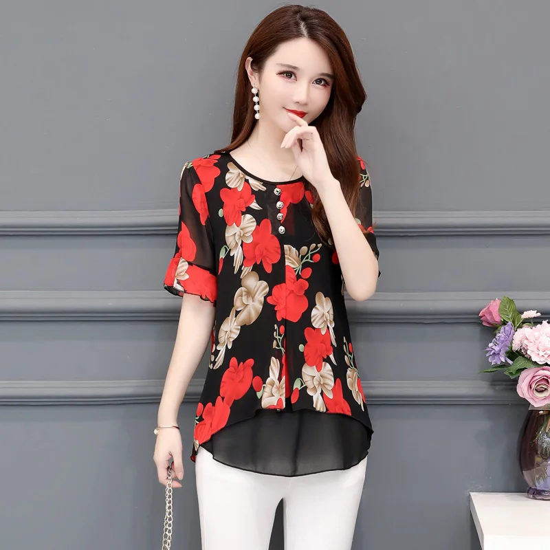 Blusas mujer de moda шифоновая блузка с цветочным принтом женские топы camisas mujer chemisier femme Женские топы и блузки