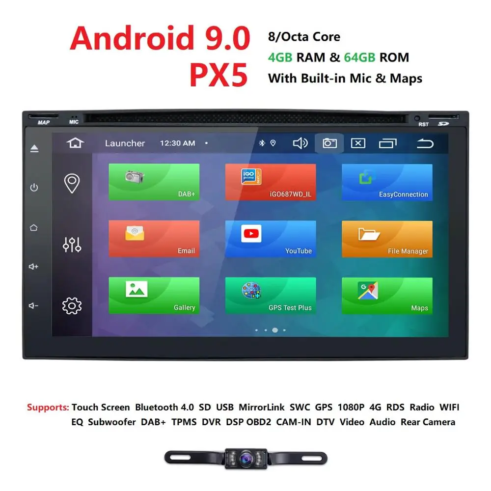 4G + 64G Android9.0 Универсальный Автомобильный dvd-плеер GPS навигационная карта WIFI BT Радио