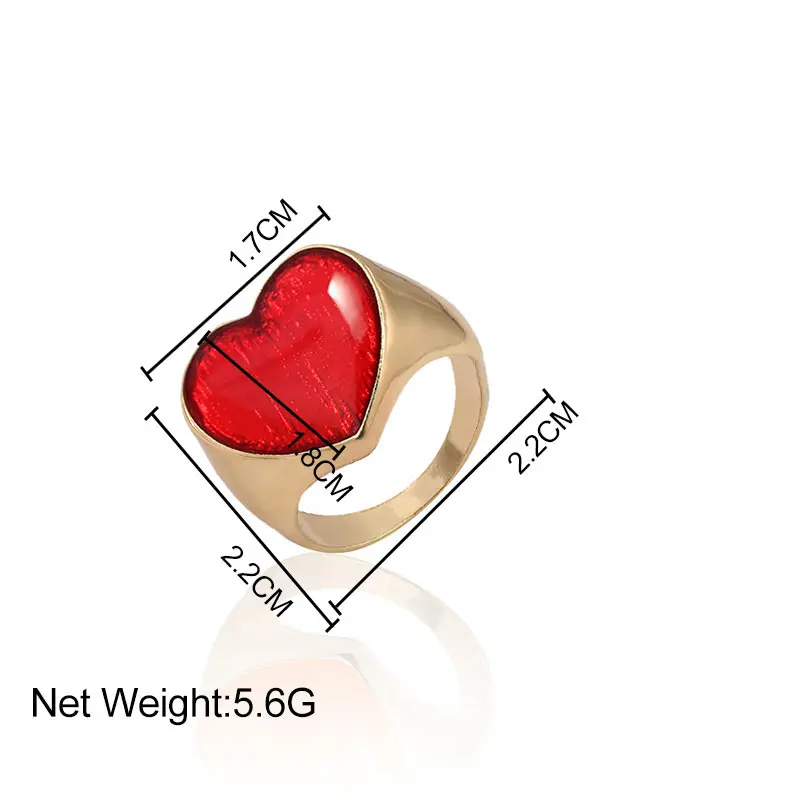 

2021 New Design Glazed Cute Love Heart Tai Chi Gold Chunky Rings For Women Colorful Transparent Heart Finger Ring Trendy Jewelry