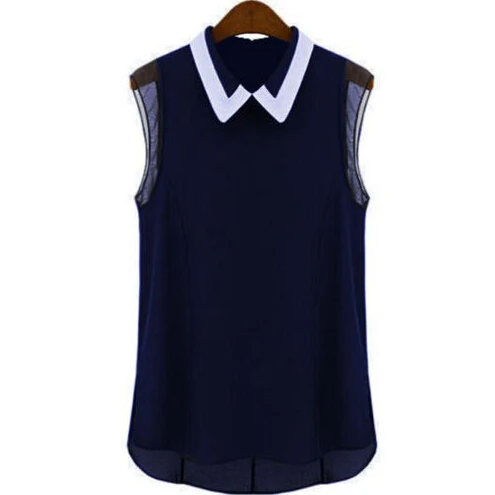 

Women Summer Blouse, Sleeveless Patchwork Loose Folded Collar Top, Loose Multi-Layer Wild Fashion Top Shirt