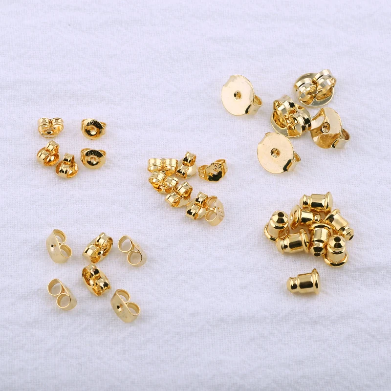 

100Pcs 18K Gold-Plated Round Earrings Back Stopper Studs Ear Plug Copper Earring Cap Diy Earring Accessories