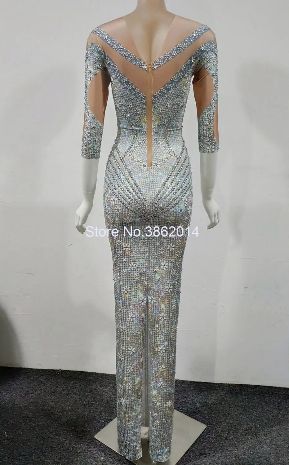 Блестящее длинное платье стразы с 3D принтом эластичное женское из спандекса для