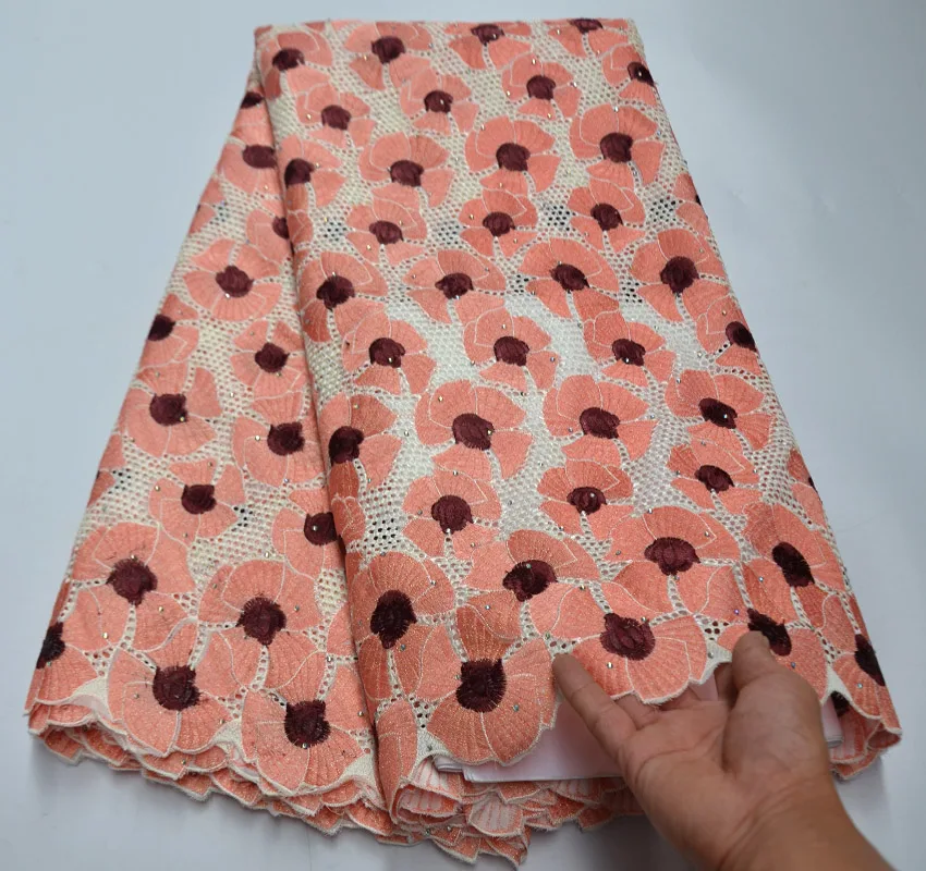 Высококачественная кружевная ткань из 100% хлопка с вышивкой швейцарская вуаль