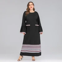 doib black large size dress women pocket flare sleeve coloring long plus size arabian bohemia autumn loose casual dress 4xl