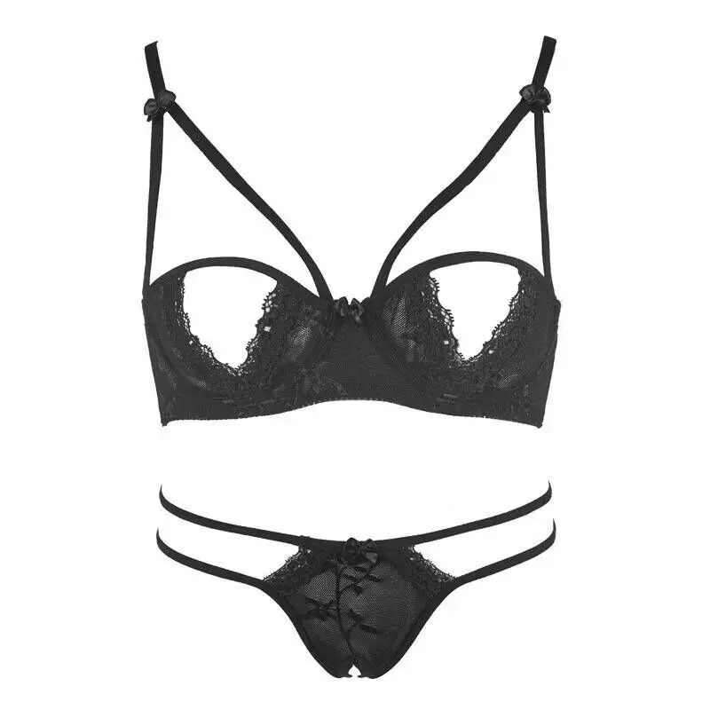 Черное Кружевное женское нижнее белье соблазнительные тонкие открытые трусики с