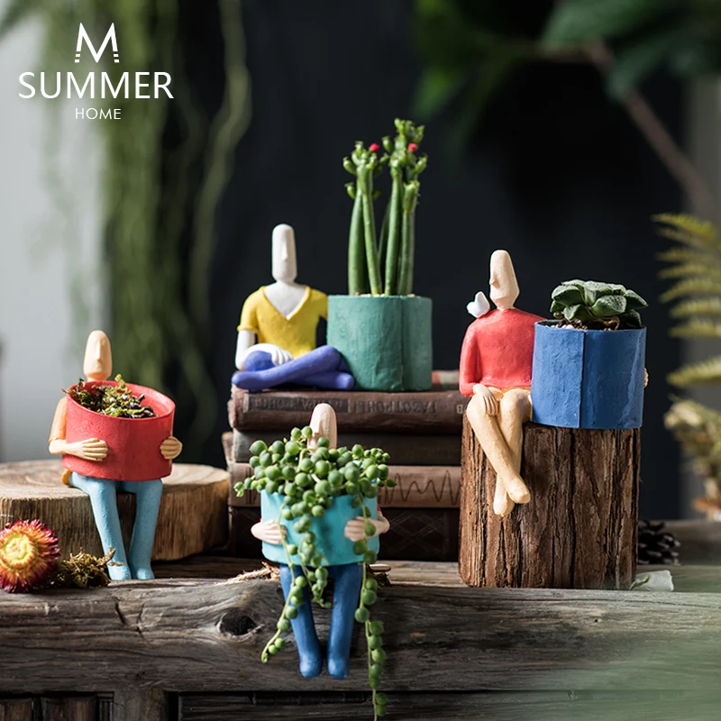 Абстрактный мультяшный персонаж горшечный сад художественное зачатие украшение