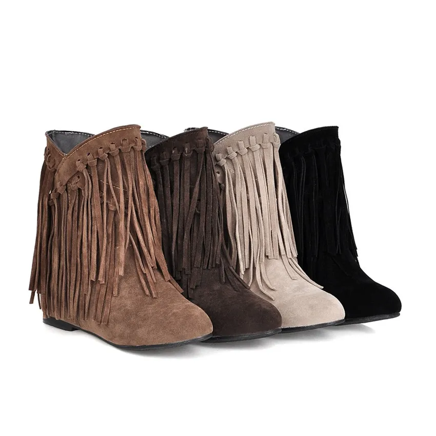 

Martin Mid Calf Boots Height Increasing Wedges Women Spring Autumn High Heel shoes Short Boots Woman Small Big Size 33 - 43
