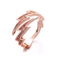fashion geometric flash shape open ring micro zircon inlaid rose gold ring band accessories female trendy jewelry gift for women