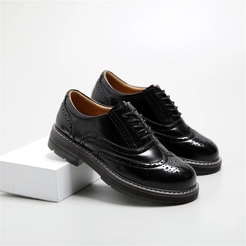 Туфли-оксфорды женские винтажные кожаные плоская подошва повседневные броги