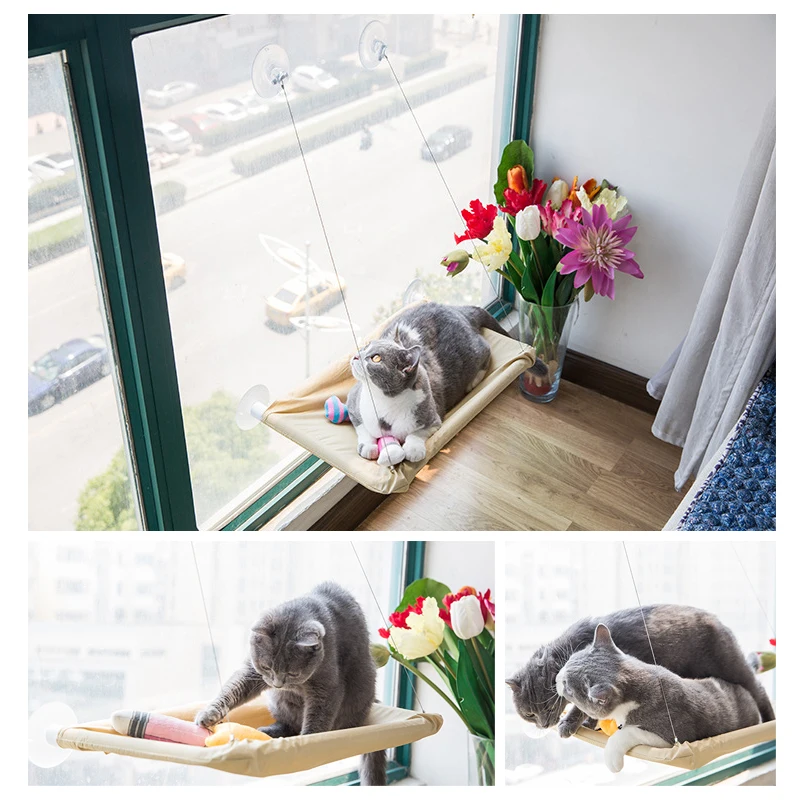 

Hanging Pet Kitten Cages Cat House Soft Breathable Home Cat Bed Suction Cup Hammock Basking Window Mounted Seat Accessories