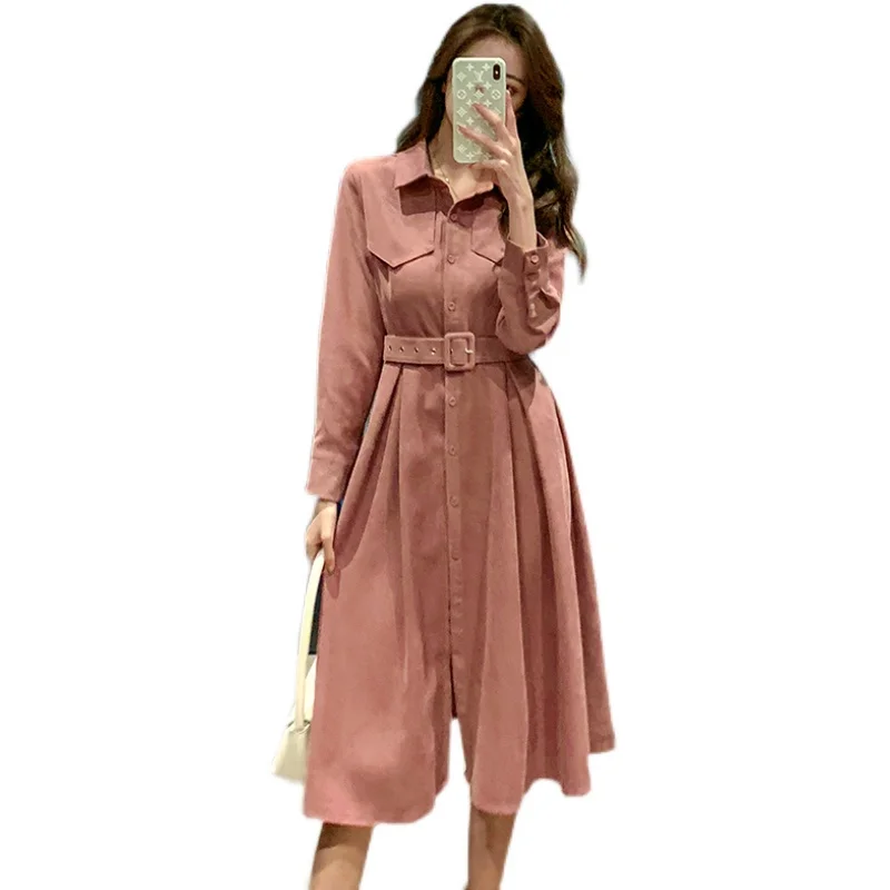 Autumn outfit corduroy long-sleeved dress female new winter French accept waist show thin temperament characteristics of | Женская - Фото №1