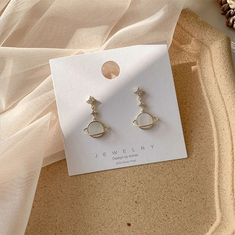 Микро снаряды с Saturn циркон серьги французской элегантные темпераментные