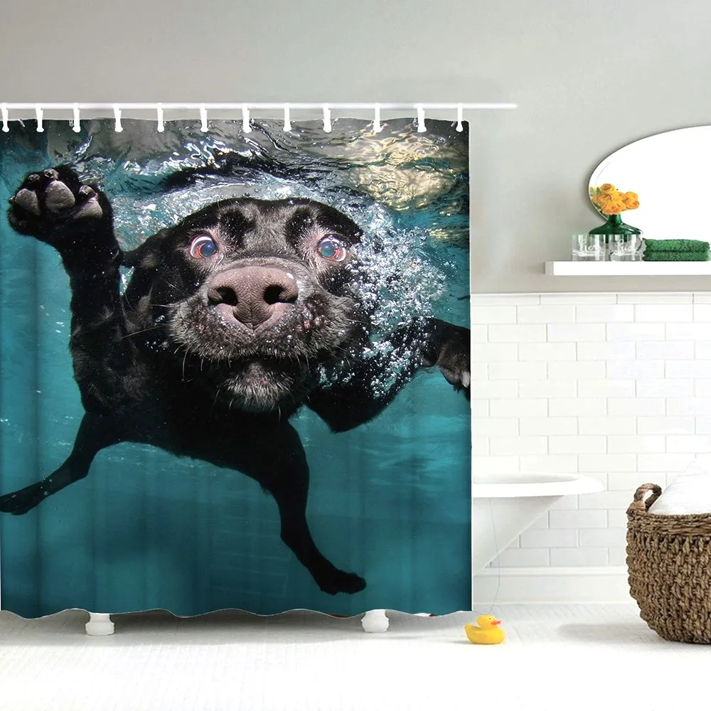 

Dafield Bathroom Curtain Animal Funny Brave Bear On A Shark Washable Fabric Bathroom Decor With Hooks