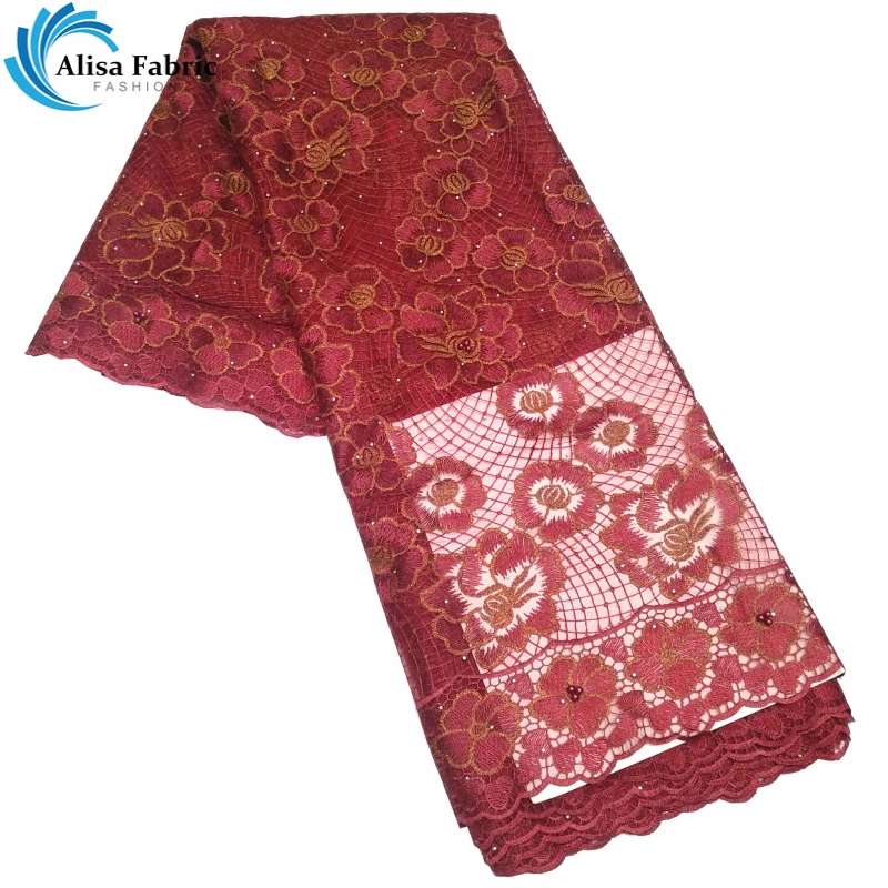 

Африканская кружевная ткань с красной вышивкой, высокое качество, 2021 французские сетчатые кружева с бусинами, 5 ярдов/шт., сетчатая кружевна...