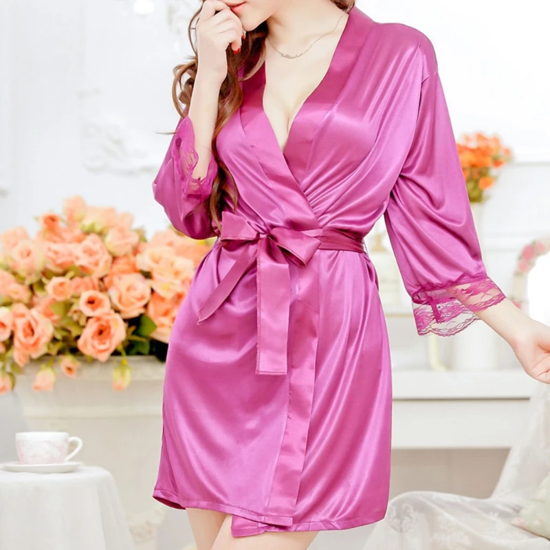 Новинка женское Короткое Кимоно стиль v образный вырез банный халат обычная