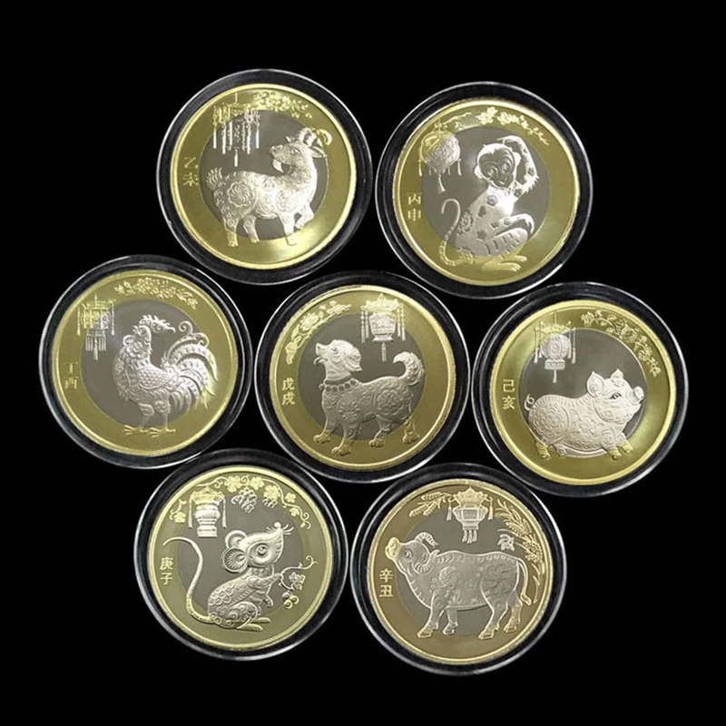 Памятная монета 10 юаней новый китайский зодиак обезьяна курица собака свинья