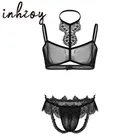 Мужское эротическое нижнее белье Sissy, комплект из прозрачного сетчатого кружевного нижнего белья для геев, сексуальное прозрачное нижнее белье для кроссдресса, топы с трусиками