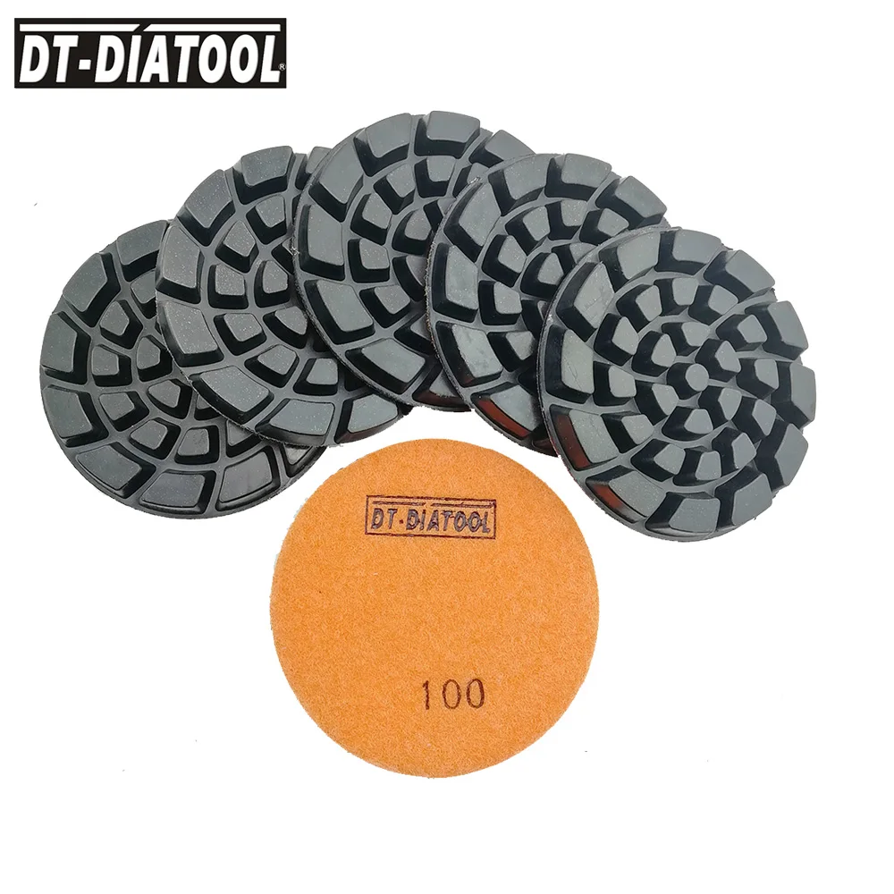 

DT-DIATOOL 6pcs/pk 4inch Diamond Resin Bond Dry Concrete Polishing Pads Floor Renew Sanding Discs Repairing For Concrete Floor