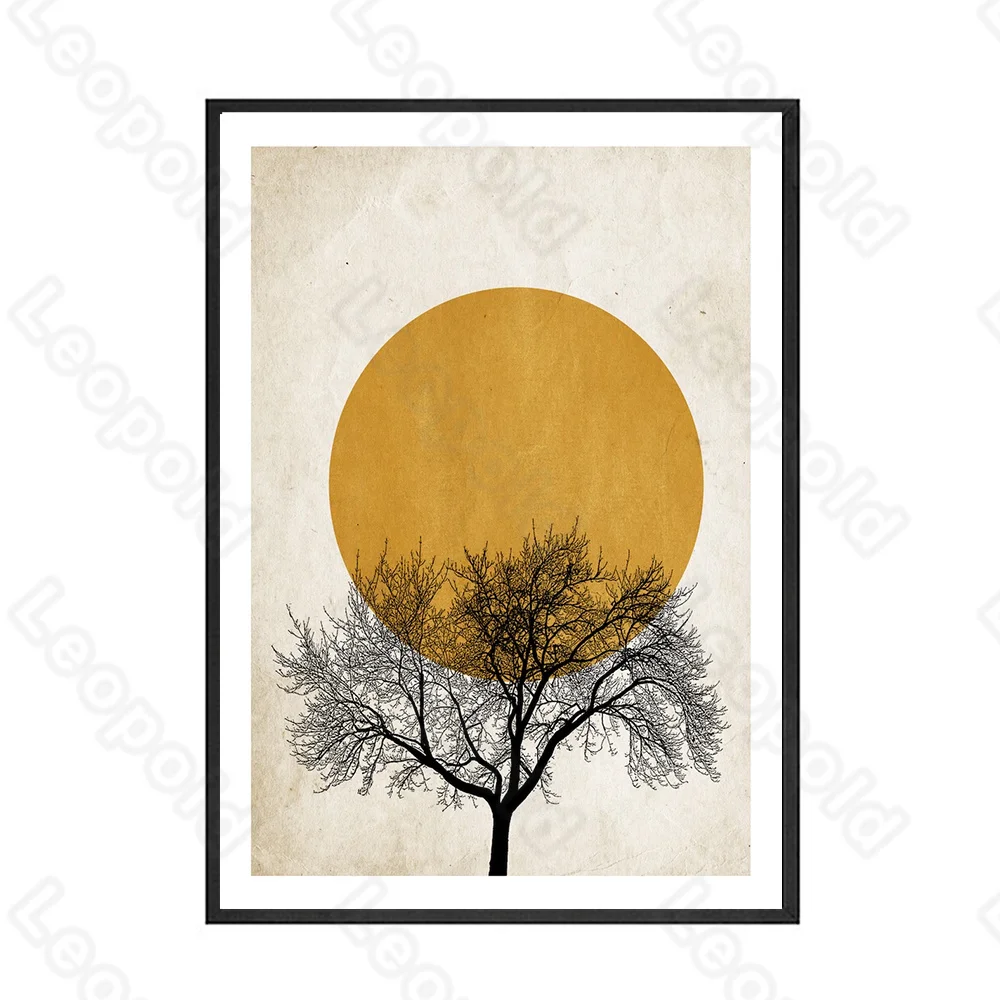 

Cartoon Style Murals Yellow Moon and Dead Tree Frameles Poster Home Residential Bedroom Decoration Living Room Canvas Painting