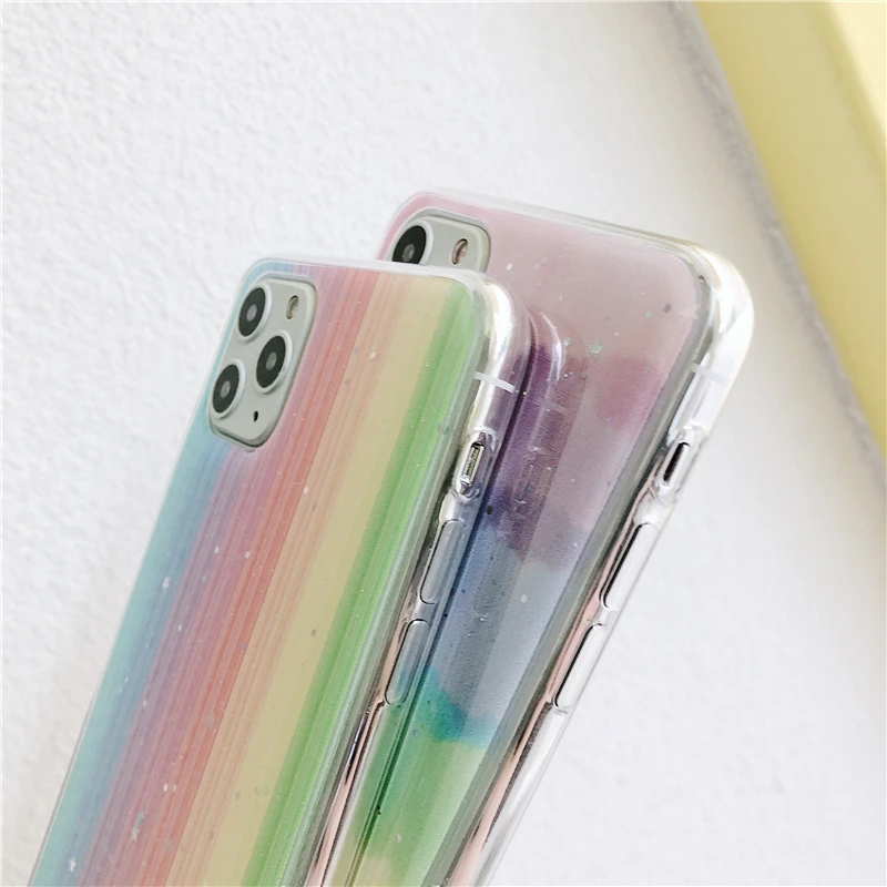 Лазерный Радужный градиентный телефонный чехол для iPhone 11 Pro Max XR X XS Max 6 6s 7 8 Plus блестящая мягкая прозрачная задняя крышка из ТПУ со звездами