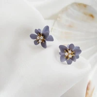 oeing new fashion brand jewelry elegant purple flower stud earrings for women gift simple style earrings jewelry