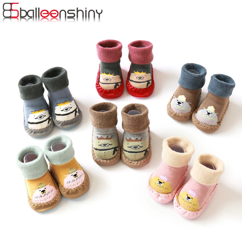 Balleenshiny Autumn And Winter Baby Floor Socks Thickened Baby Non-slip Leather Sole Toddler Footwear Soft Socks for Boys Girls