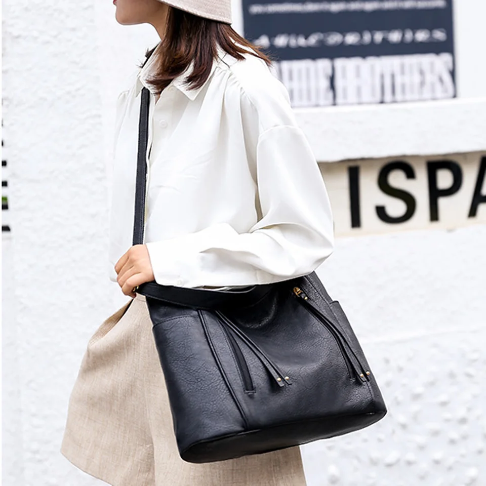 

Vintage Women Bag Zipper Shoulder Bag Luxury Handbags Soft PU Leather Crossbody Bags for Women 2021 Boston Casual Tote Hand Bags