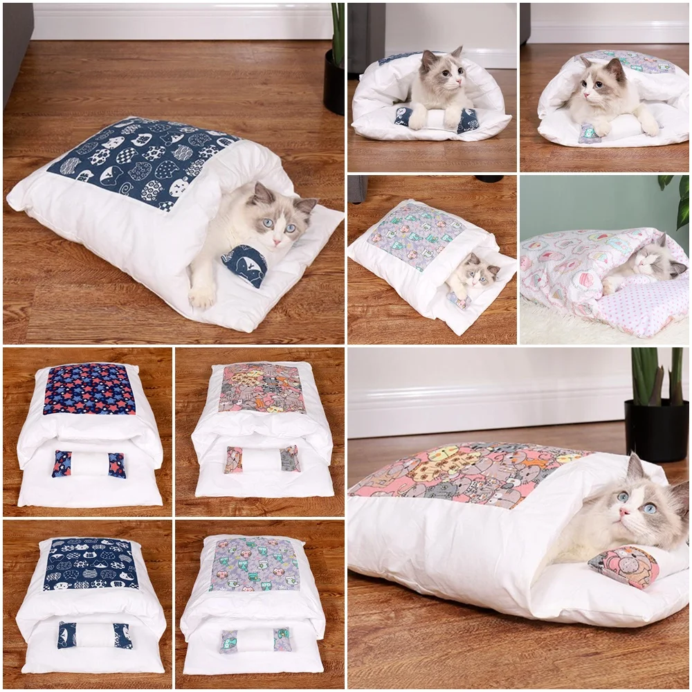 

Japanese Cat Bed Warm Cat Sleeping Bag Deep Sleep Cave Winter Removable Pet House Bed for Cats Dogs Nest Cushion with Pillow