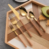 20pcs stainless steel cutlery set dinnerware imitation wood handle knife fork coffee spoon dinner western tableware silverware