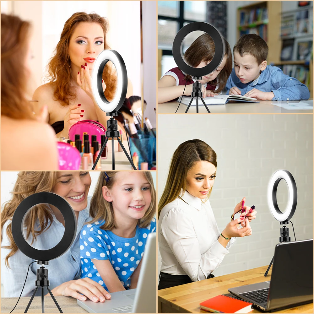 

Photography LED Selfie Ring Light 6.2inch Metal Dimmable Camera Phone Ring Lamp With Stand Tripods For Makeup Video Live Studio