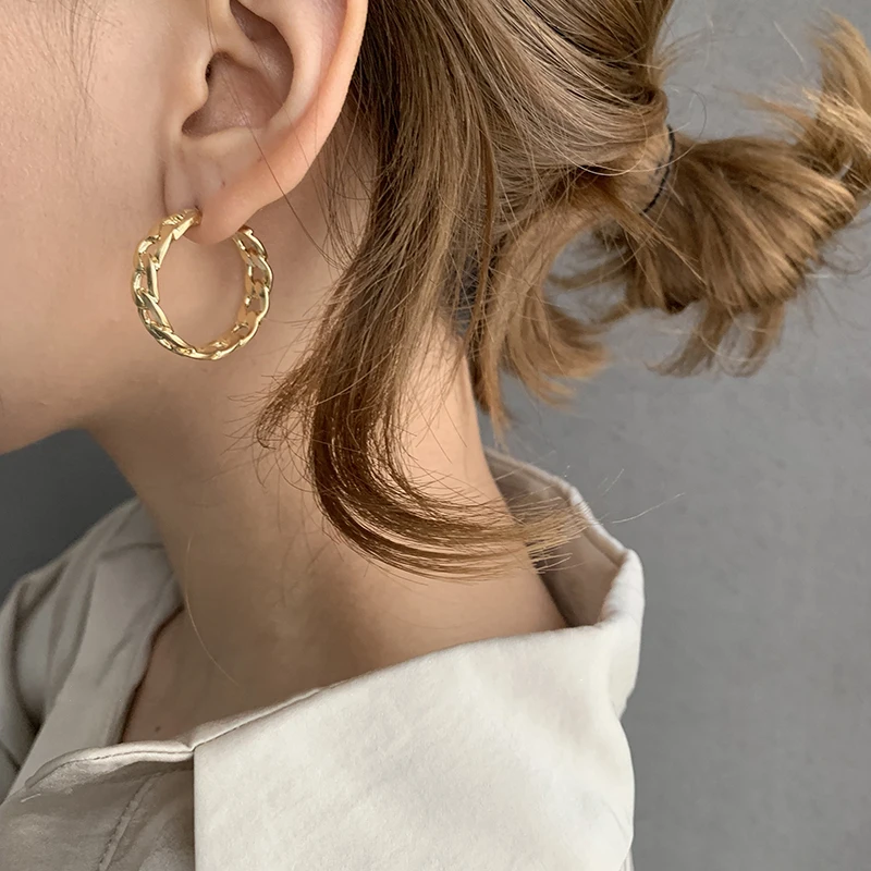 

GHIDBK Minimalist Hollow Chain Ins Hoop Earrings Handmade Twisted Statement Earring Circles Unique Design Earring Trendy Jewelry